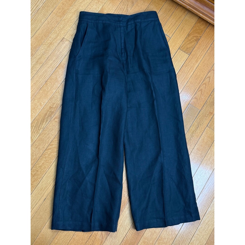 Eileen Fisher Womens XS Black 100% Linen Wide Leg Cropped Trousers Pants - Picture 3 of 8